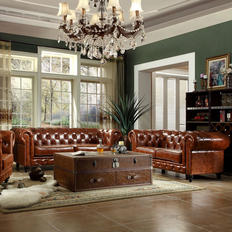 Classical Leather Pull Clasp Sofa Single Double Sofa Couch SH003