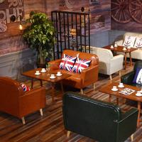 Retro Canteen Furniture Coffee Shop Table And Leather Sofa SE006-7