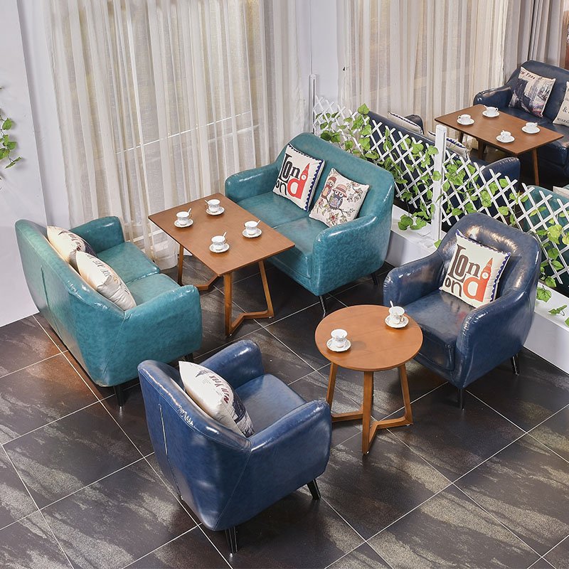 ShengYang restaurant furniture Contemporary Coffee Shop Sofa Seating Leather And Fabric Optional SE008-1 Table and Sofa Group image162