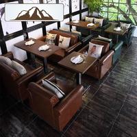 Modern Coffee Shop Wood Tables And Dining Sofas SE025-4