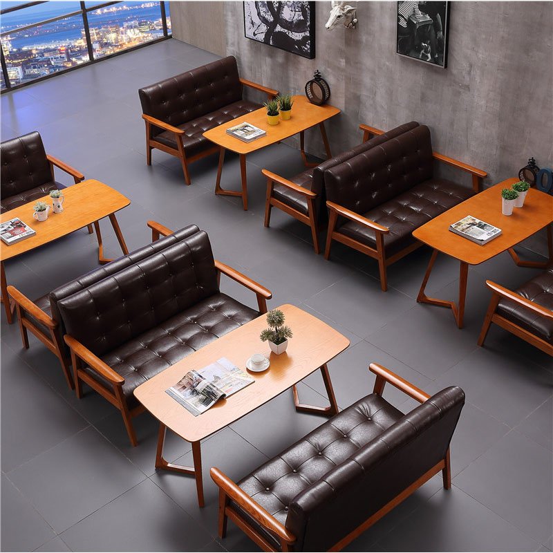 ShengYang restaurant furniture Nordic Style Solid Wood Sofa Chair And Coffee Table SJ002-1 Table and Sofa Group image123