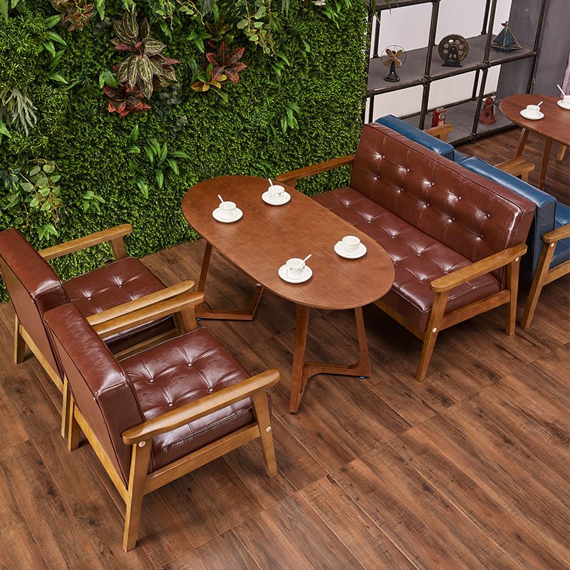 Nostalgic Coffee Shop Furniture Wooden Table And Sofa Chair SJ002-3
