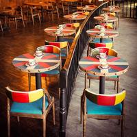 Retro Restaurant Colourful Wooden Table Chair GROUP204