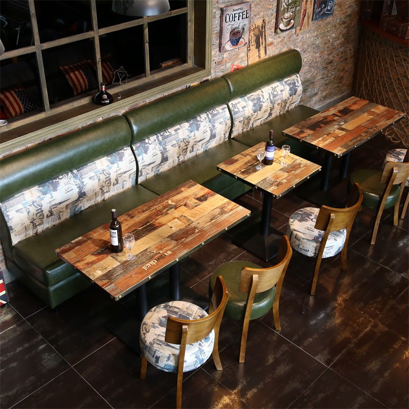 ShengYang restaurant furniture Retro Pub Dining Table With Booth Seating SE001-39 Table and Sofa Group image113