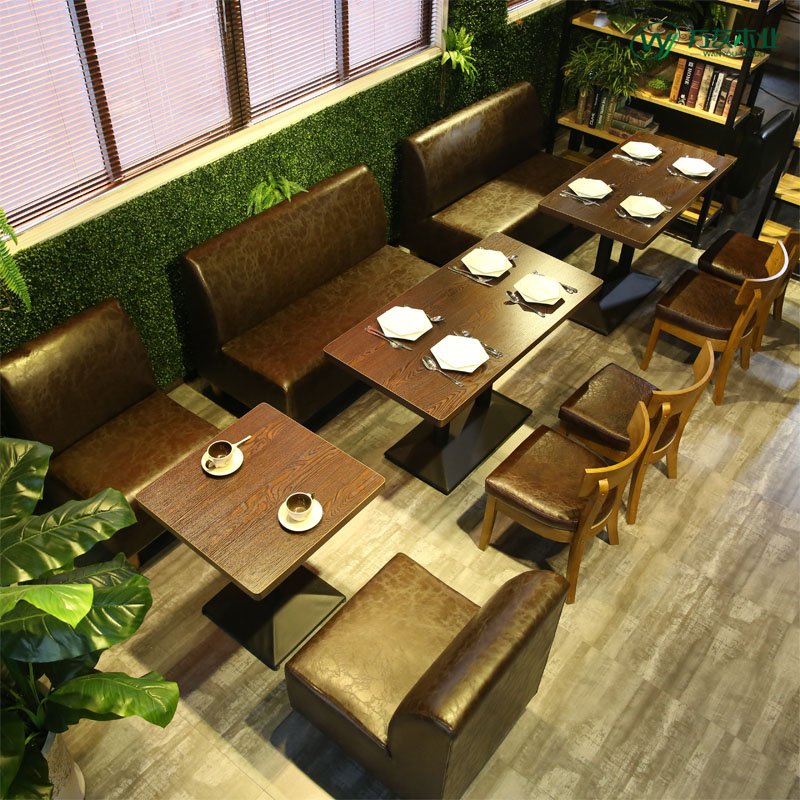 ShengYang restaurant furniture Retro Bar Dining Table And Leather Booth Sofa SE002-8 Table and Sofa Group image92